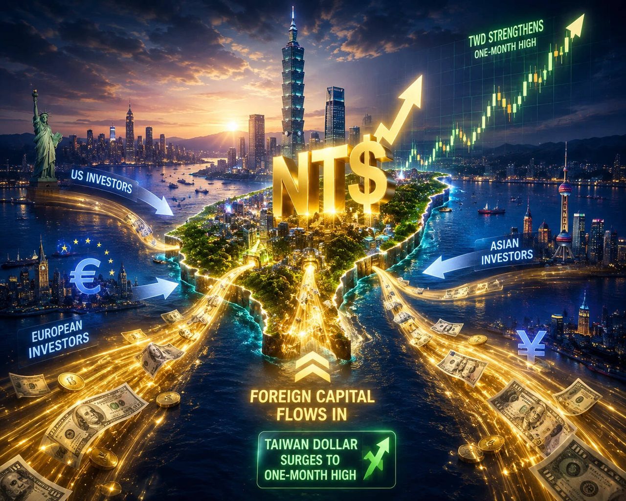 Global Market: Taiwan dollar surges to one-month high as foreign flows boost currency