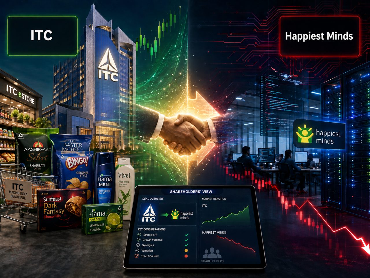 ITC shares rise 5%; Happiest Minds falls 8% after FMCG major acquires IT firm. What shareholders must know